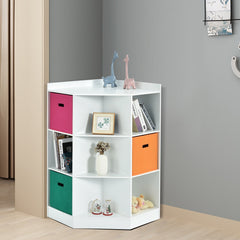 Estantería Infantil Madera de 9 Cubos y 3 Cestas de Colores Organizador de Esquina para Juguetes y Libros 81 x 61 x 94 cm Blanco