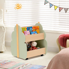 Estantería Infantil de Madera con Ruedas Librería 2 Niveles para Juguetes Multifuncional Organizador de Libros 52 x 46 x 62,5 cm Verde