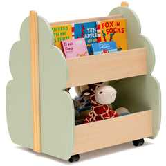 Estantería Infantil de Madera con Ruedas Librería 2 Niveles para Juguetes Multifuncional Organizador de Libros 52 x 46 x 62,5 cm Verde