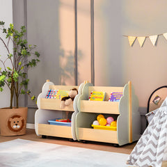 Estantería Infantil de Madera con Ruedas Librería 2 Niveles para Juguetes Multifuncional Organizador de Libros 52 x 46 x 62,5 cm Verde
