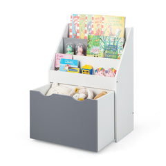 Estantería Infantil con 3 Compartimentos y Cajón Extraíble Organizador de Juguetes con 4 Ruedas para Niños de 3-6 Año 50 x 28 x 70 cm Gris