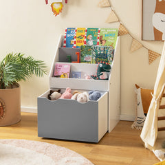 Estantería Infantil con 3 Compartimentos y Cajón Extraíble Organizador de Juguetes con 4 Ruedas para Niños de 3-6 Año 50 x 28 x 70 cm Gris