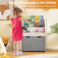 Estantería Infantil con 3 Compartimentos y Cajón Extraíble Organizador de Juguetes con 4 Ruedas para Niños de 3-6 Año 50 x 28 x 70 cm Gris