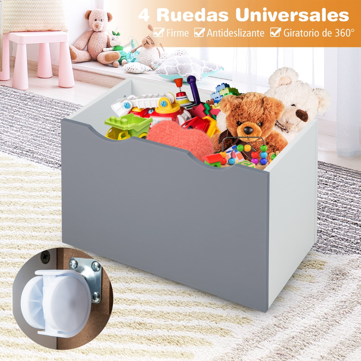 Estantería Infantil con 3 Compartimentos y Cajón Extraíble Organizador de Juguetes con 4 Ruedas para Niños de 3-6 Año 50 x 28 x 70 cm Gris