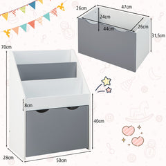 Estantería Infantil con 3 Compartimentos y Cajón Extraíble Organizador de Juguetes con 4 Ruedas para Niños de 3-6 Año 50 x 28 x 70 cm Gris