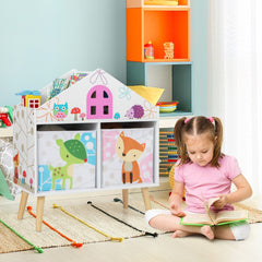 Estantería Infantil Organizador de Madera Estanterías Almacenaje de Juguetes con 2 Contenedores de Almacenamiento y Patas Elevadas Blanco