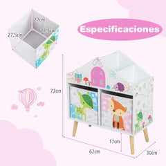Estantería Infantil Organizador de Madera Estanterías Almacenaje de Juguetes con 2 Contenedores de Almacenamiento y Patas Elevadas Blanco