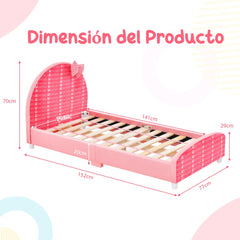Cama para Niños Estructura de Cama Infantil con Cabecera y Estribo Blandos para Niñas con 6 Pies Regulables Estables 152 x 77 x 70 cm Rosa