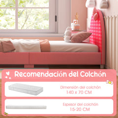Cama para Niños Estructura de Cama Infantil con Cabecera y Estribo Blandos para Niñas con 6 Pies Regulables Estables 152 x 77 x 70 cm Rosa