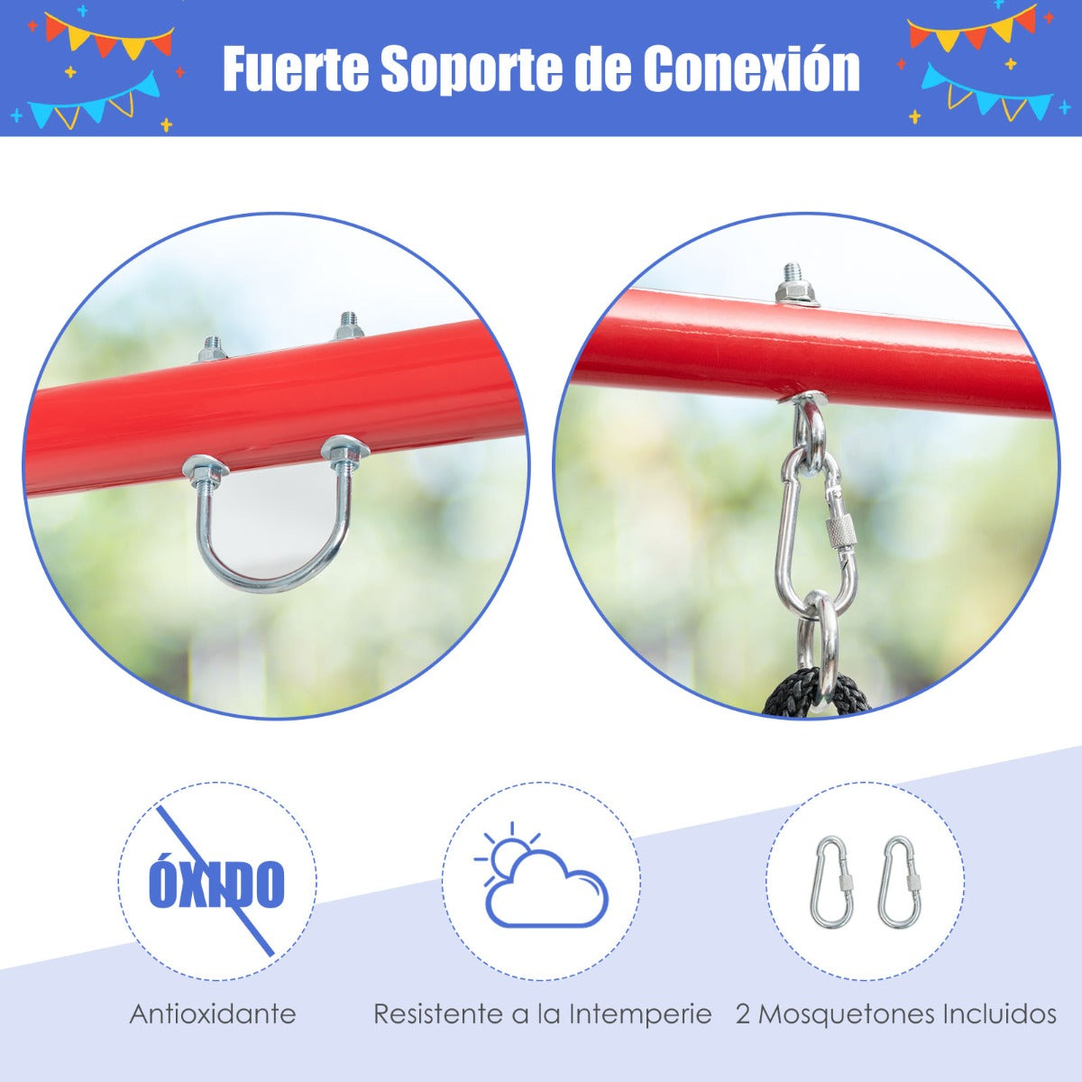 Estructura de Metal para Columpio en Forma A Extra Grande en Acero Resistente con Palos 2 Maneras de Colgarla Aguanta 200 kg Rojo y Azul