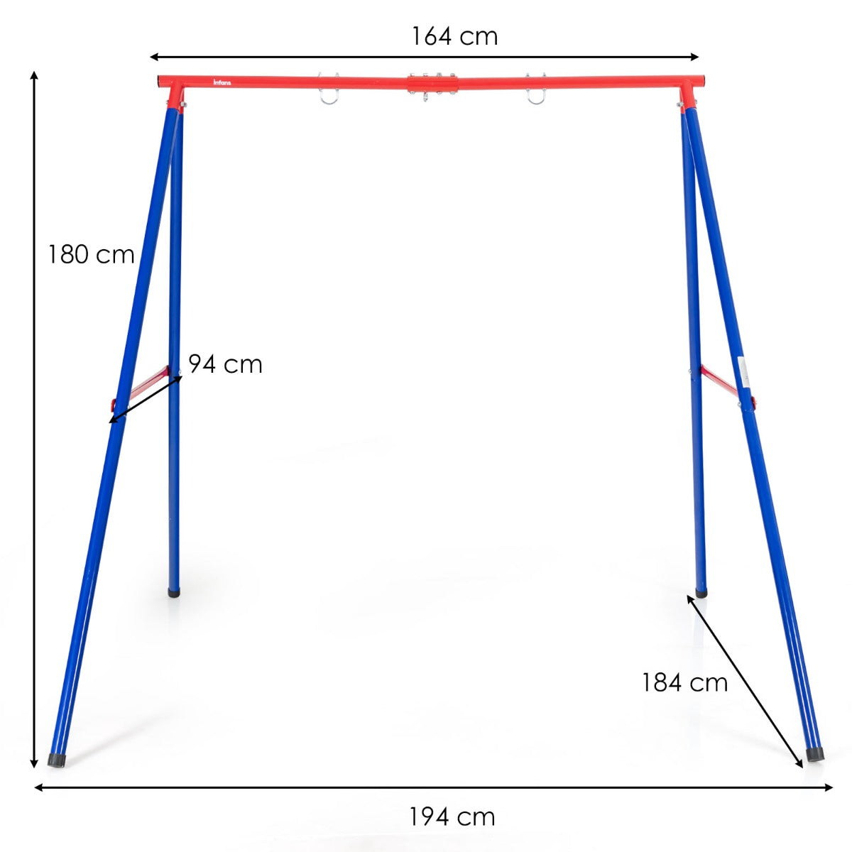Estructura de Metal para Columpio en Forma A Extra Grande en Acero Resistente con Palos 2 Maneras de Colgarla Aguanta 200 kg Rojo y Azul