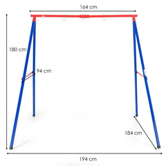 Estructura de Metal para Columpio en Forma A Extra Grande en Acero Resistente con Palos 2 Maneras de Colgarla Aguanta 200 kg Rojo y Azul