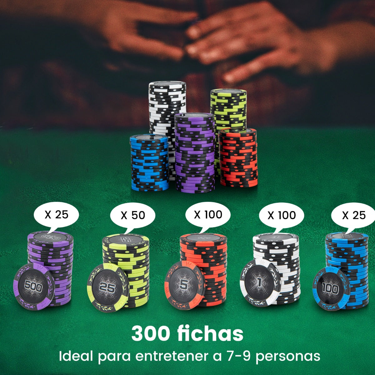300 Piezas Fichas de Póker con Estuche de Aluminio 2 Barajas de Cartas Botones de Repartidor y Dados para Casinos Viajes y Reuniones Negro
