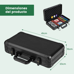 300 Piezas Fichas de Póker con Estuche de Aluminio 2 Barajas de Cartas Botones de Repartidor y Dados para Casinos Viajes y Reuniones Negro