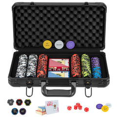 300 Piezas Fichas de Póker con Estuche de Aluminio 2 Barajas de Cartas Botones de Repartidor y Dados para Casinos Viajes y Reuniones Negro
