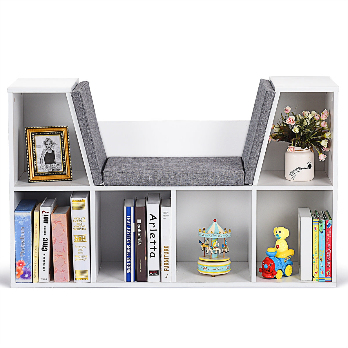 Librería Estantería para Libros con Asiento Biblioteca Mueble Infantil en Hogar 102,5 x 30 x 63,5 cm
