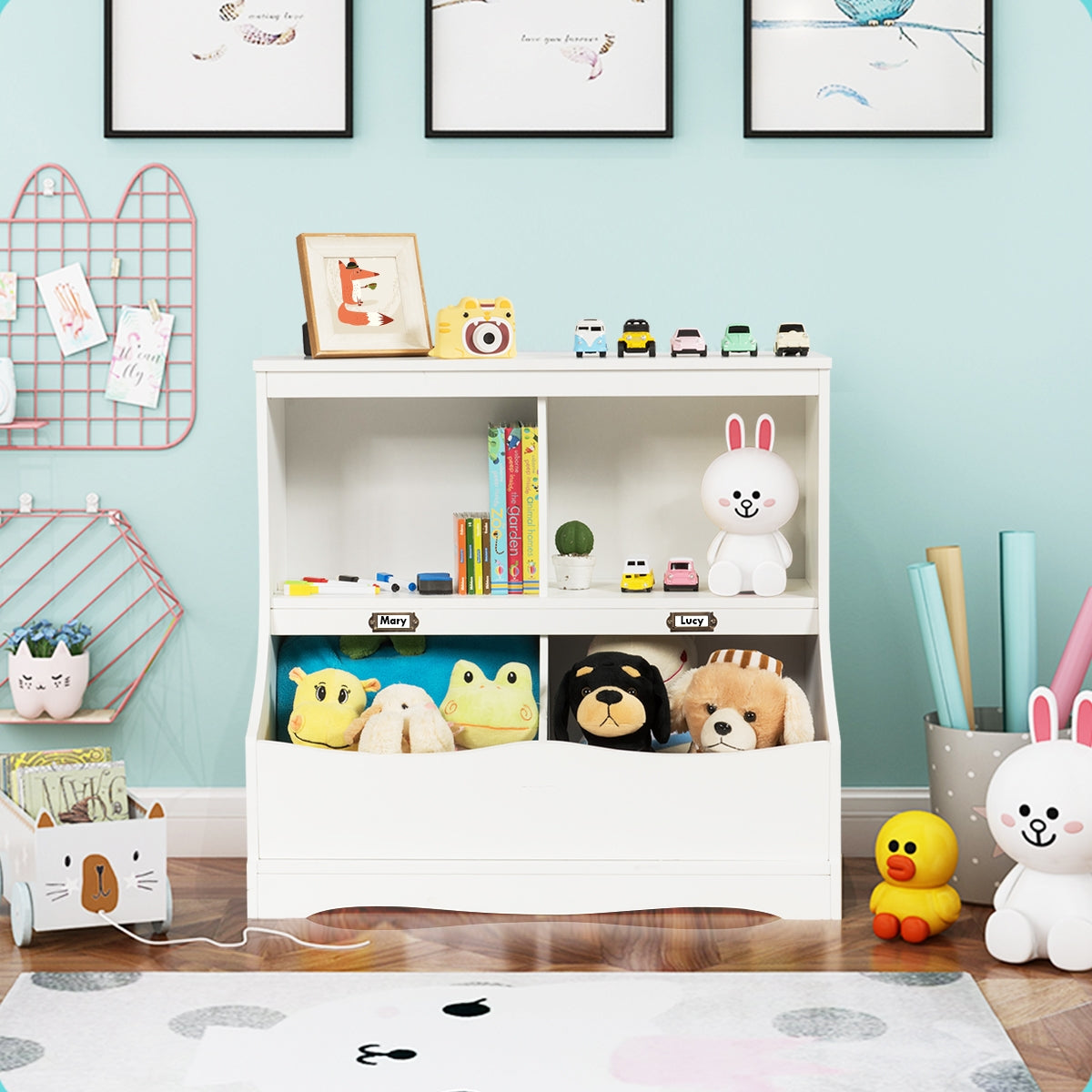 Organizador de Juguetes Armario de Juguetes para Niños con Compartimientos Estantería Multiuso de Almacenamiento Blanco 67 x 40 x 62 cm
