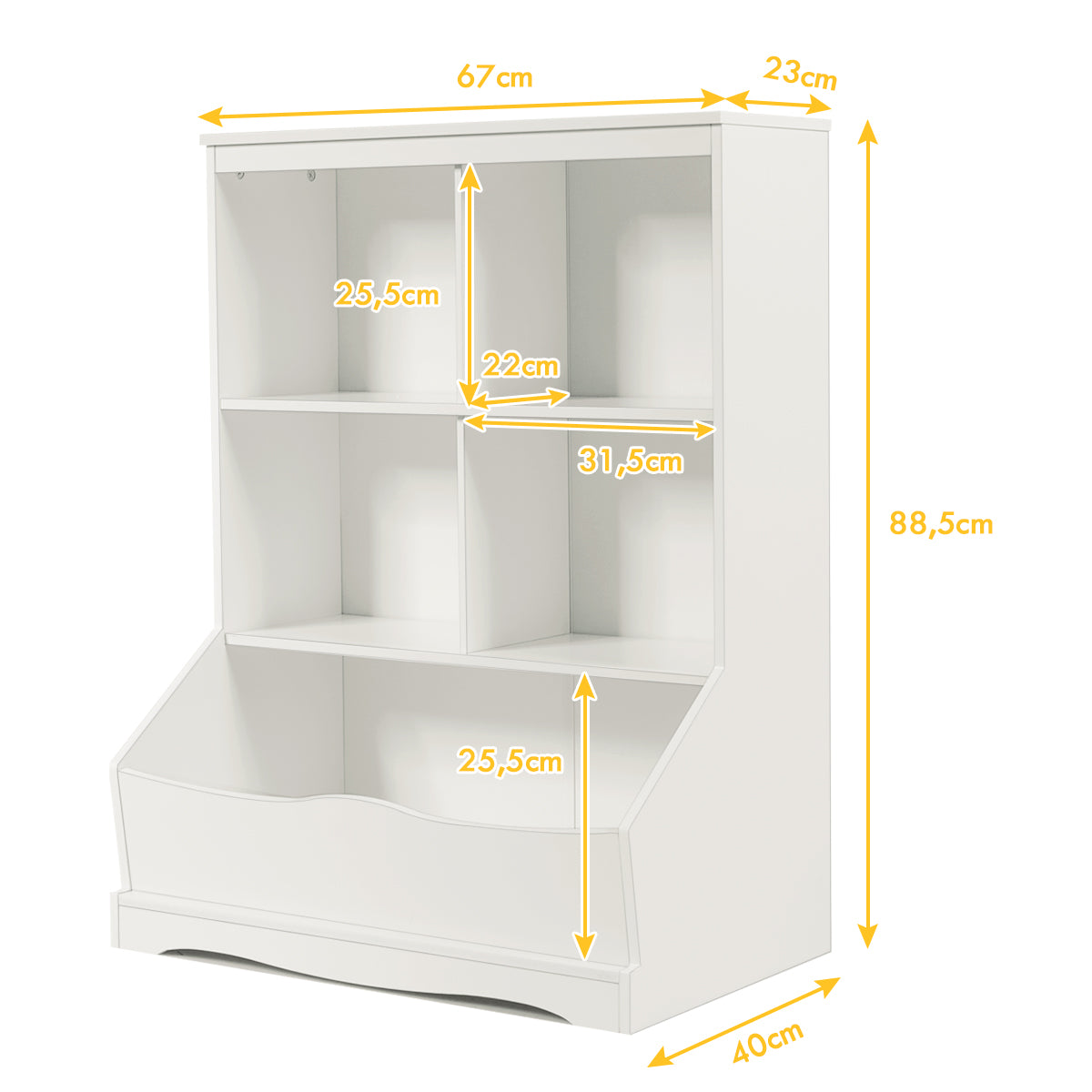 Estante para Juguetes con 3 Niveles Librería Organizador Juguetes con 4 Compartimientos Abiertos 67 x 40 x 88,5 cm Blanco