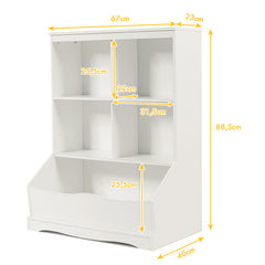 Estante para Juguetes con 3 Niveles Librería Organizador Juguetes con 4 Compartimientos Abiertos 67 x 40 x 88,5 cm Blanco