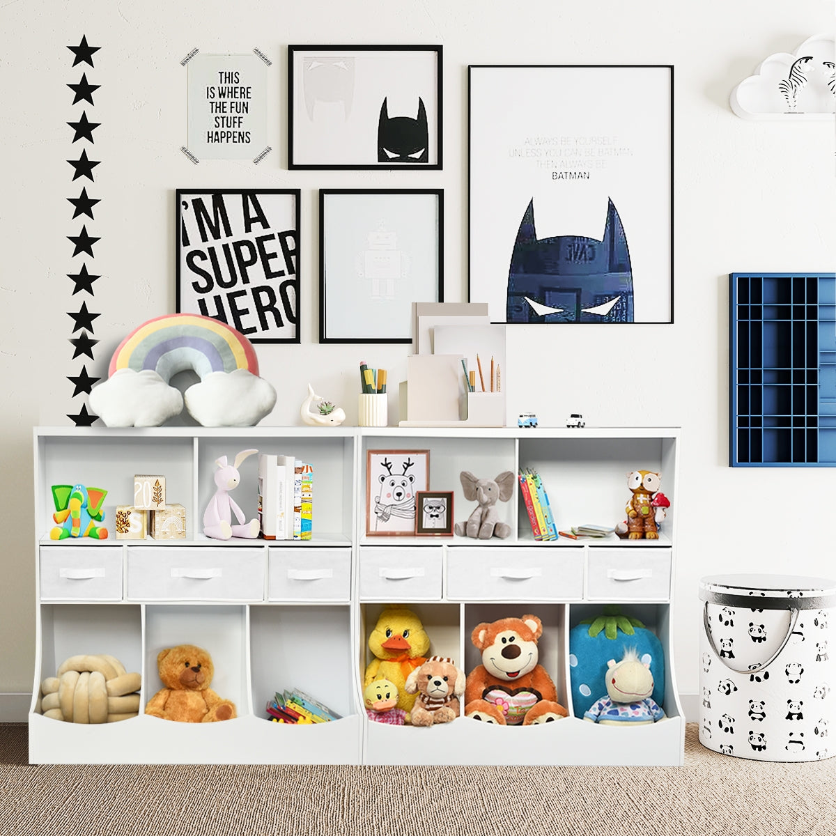 Estante con Compartimientos y Cajones para Juguete Almacenamiento Estantería para Niños Organizador para Habitación Blanco 93 x 40 x 94 cm