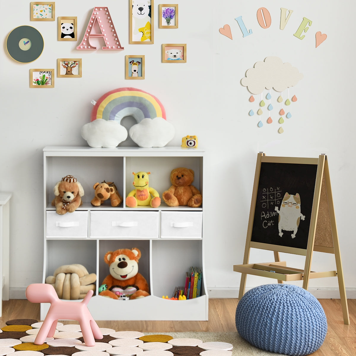 Estante con Compartimientos y Cajones para Juguete Almacenamiento Estantería para Niños Organizador para Habitación Blanco 93 x 40 x 94 cm