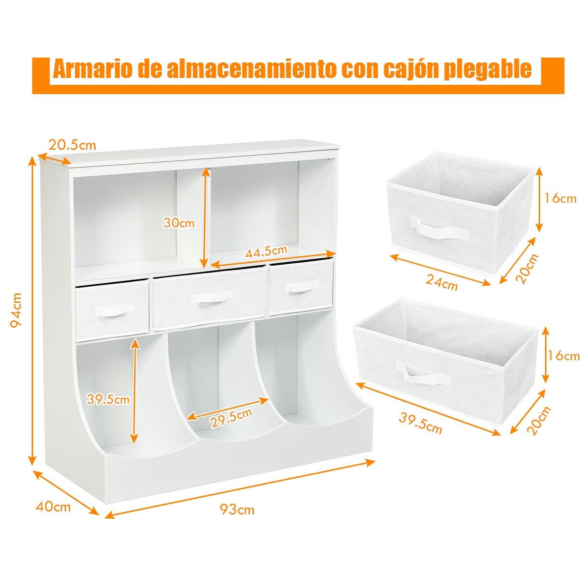 Estante con Compartimientos y Cajones para Juguete Almacenamiento Estantería para Niños Organizador para Habitación Blanco 93 x 40 x 94 cm