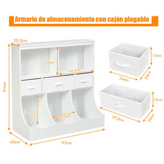 Estante con Compartimientos y Cajones para Juguete Almacenamiento Estantería para Niños Organizador para Habitación Blanco 93 x 40 x 94 cm