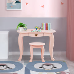 Equipo Tocador y Silla para Niñas con Cajón y Espejo en 3 Partes Rosa 80 x 42 x 106 cm