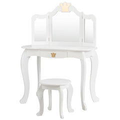 Equipo Tocador y Silla para Niñas con Cajón y Espejo en 3 Partes Blanco 80 x 42 x 106 cm