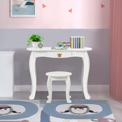 Equipo Tocador y Silla para Niñas con Cajón y Espejo en 3 Partes Blanco 80 x 42 x 106 cm