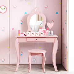 Tocador 2 en 1 con Superficie Desmontable Espejo y Cajón para Niñas Rosa 70 x 34 x 105 cm