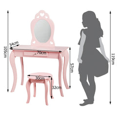 Tocador 2 en 1 con Superficie Desmontable Espejo y Cajón para Niñas Rosa 70 x 34 x 105 cm