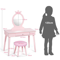 Tocador para Niños Maquillarse con Cajones y Taburete Acolchado Rosa 70 x 34 x 101 cm
