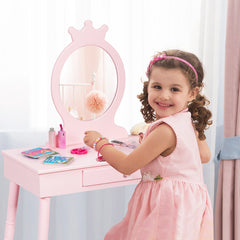 Tocador para Niños Maquillarse con Cajones y Taburete Acolchado Rosa 70 x 34 x 101 cm