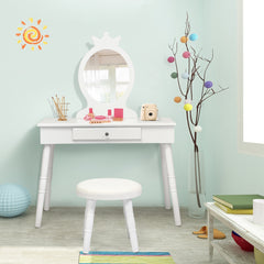 Set Mesa y Silla Tocador para Niños con Espejo y Cajones para Maquillarse Blanco 70 x 34 x 100 cm