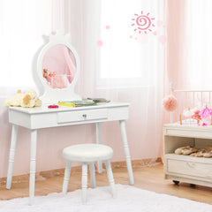 Set Mesa y Silla Tocador para Niños con Espejo y Cajones para Maquillarse Blanco 70 x 34 x 100 cm