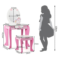 Tocador para Niñas con Taburete Espejo Desmontable y Cajón Blanco y Rosa 49,5 x 35,5 x 89 cm