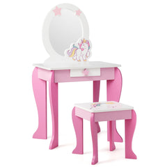 Tocador para Niñas con Taburete Espejo Desmontable y Cajón Blanco y Rosa 49,5 x 35,5 x 89 cm