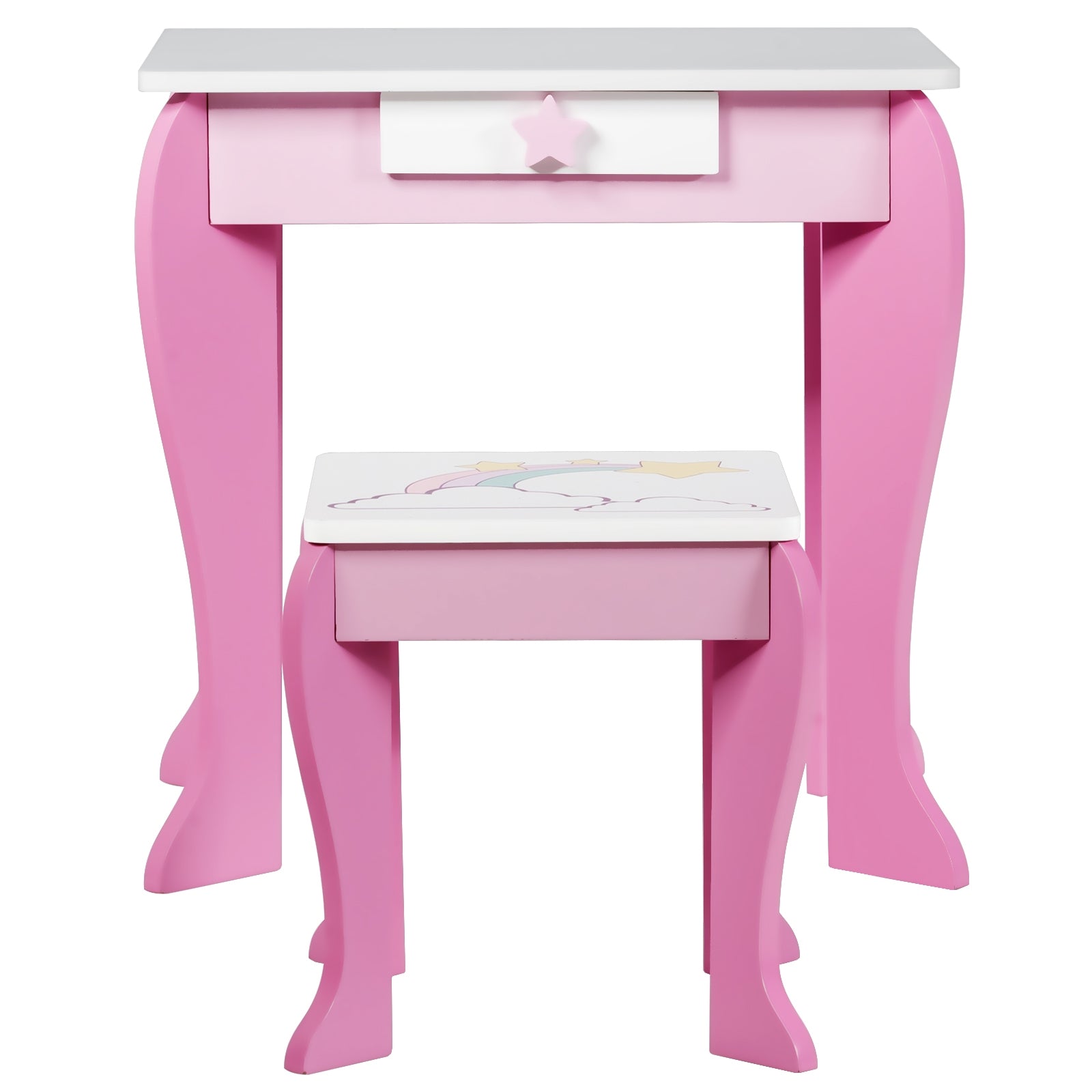 Tocador para Niñas con Taburete Espejo Desmontable y Cajón Blanco y Rosa 49,5 x 35,5 x 89 cm