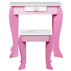 Tocador para Niñas con Taburete Espejo Desmontable y Cajón Blanco y Rosa 49,5 x 35,5 x 89 cm