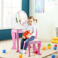Tocador para Niñas con Taburete Espejo Desmontable y Cajón Blanco y Rosa 49,5 x 35,5 x 89 cm