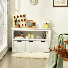 Armario con 3 Cajones Estante de Madera con Ruedas y Cubos para Juguetes de Niños Organizador para Salón Dormitorio Blanco 101 x 33 x 62 cm