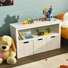 Armario con 3 Cajones Estante de Madera con Ruedas y Cubos para Juguetes de Niños Organizador para Salón Dormitorio Blanco 101 x 33 x 62 cm