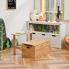 Set Mesa Actividad Convertible para Niños Set 3 en 1 Mesa y Silla Banco de Madera con Caja Almacenamiento para Juguetes Natural