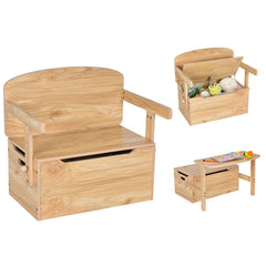 Set Mesa Actividad Convertible para Niños Set 3 en 1 Mesa y Silla Banco de Madera con Caja Almacenamiento para Juguetes Natural