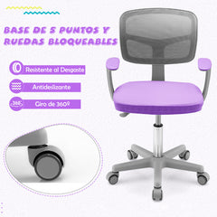 Silla Ergonómica para Escritorio para Niños con Ruedas Silla Giratoria de Ordenador Altura Regulable Soporte Lumbar Púrpura
