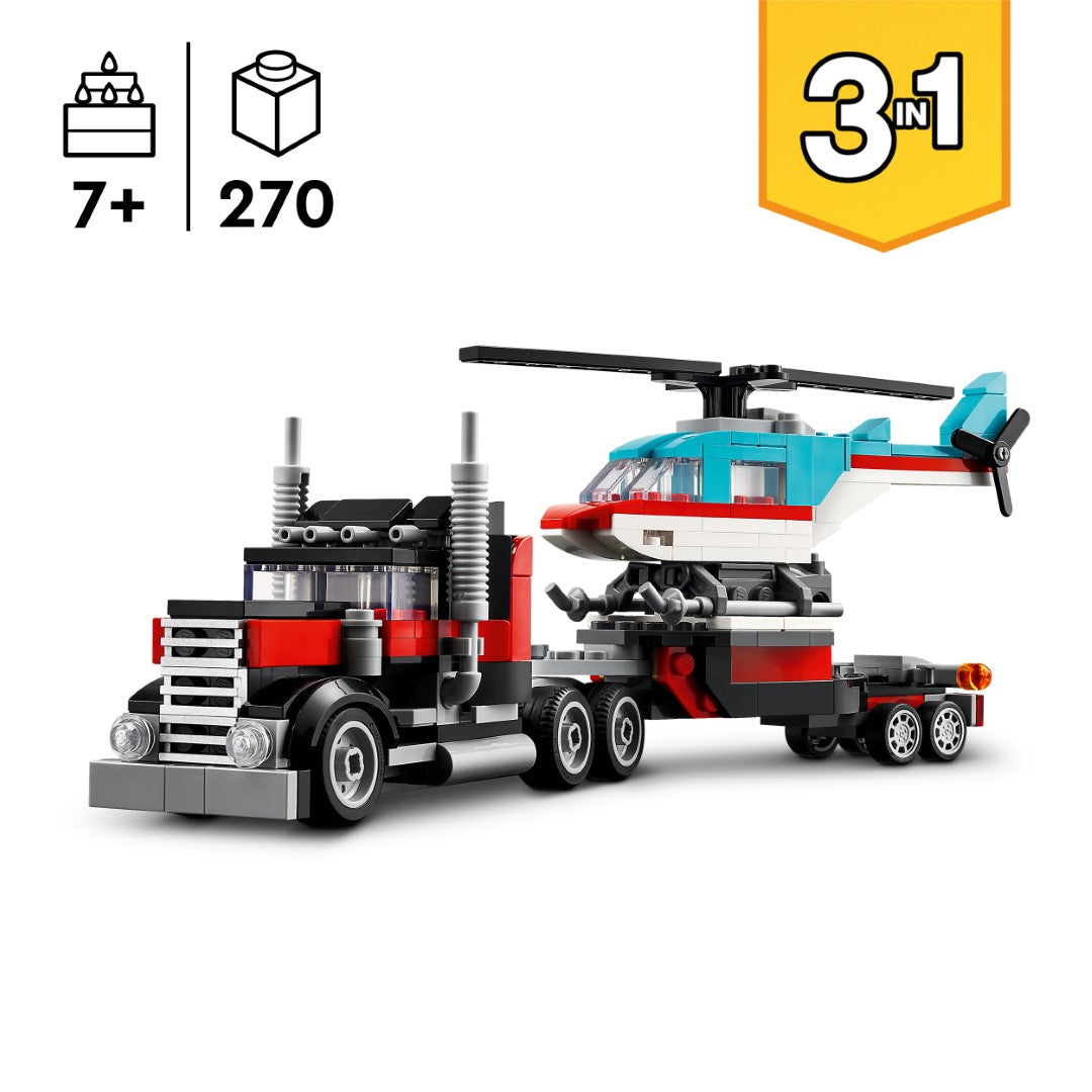 Camión De Plataforma Lego Creator Con Helicóptero