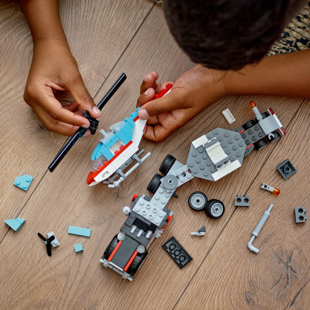 Camión De Plataforma Lego Creator Con Helicóptero