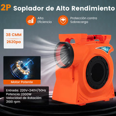 2300W Soplador de Aire 2P Ventilador de Bomba de Aire con Mango Integrado Inflador de Aire Inflable Gigante Portátil para Castillo de Rebote