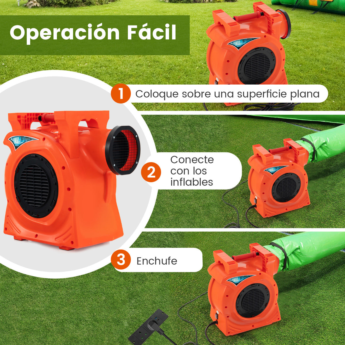 2300W Soplador de Aire 2P Ventilador de Bomba de Aire con Mango Integrado Inflador de Aire Inflable Gigante Portátil para Castillo de Rebote